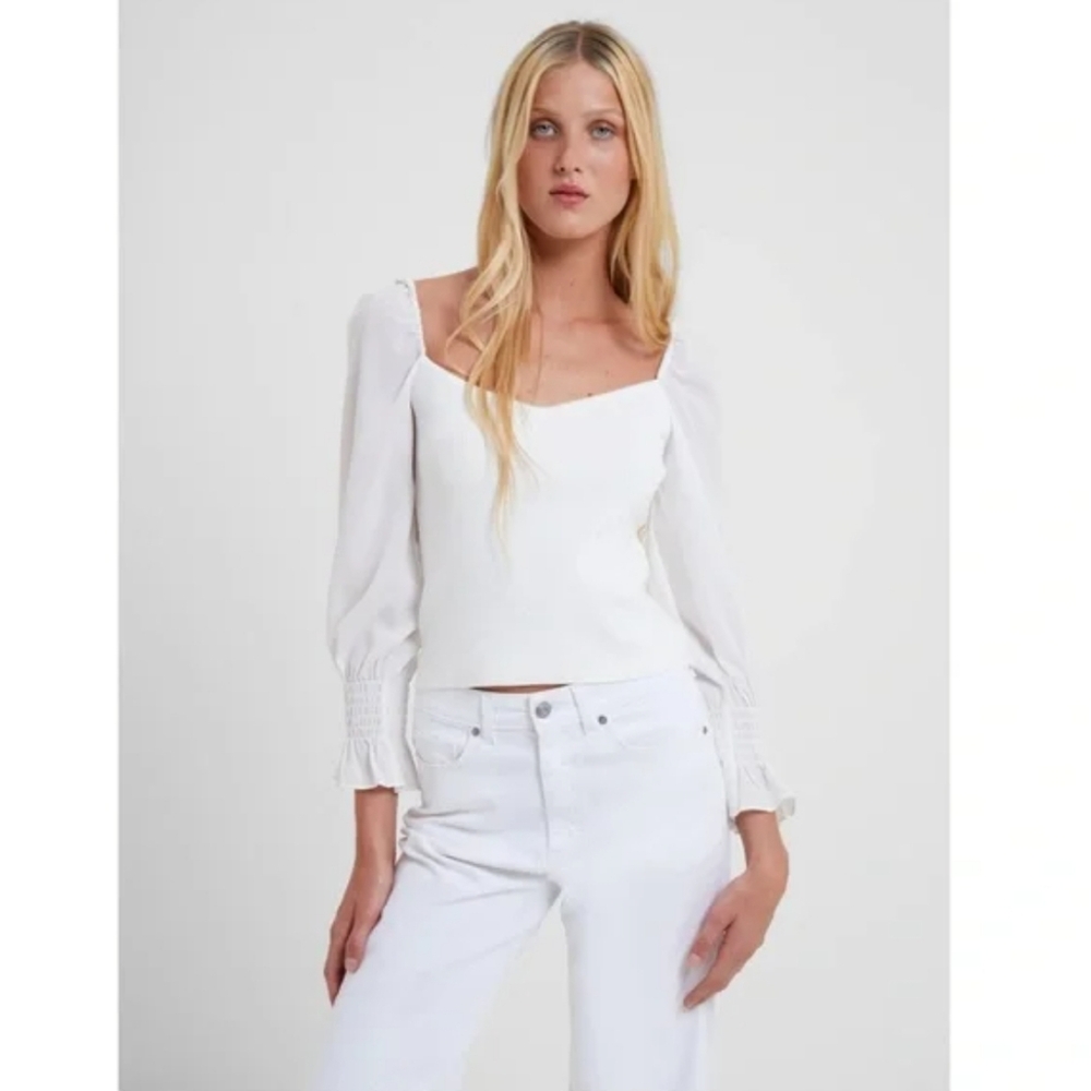 French Connection Maia Krista White Sweater w/Sheer Blousy Long Sleeves-XL